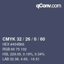 カラーコード: CMYK 32 / 26 / 0 / 60 | qconv.com