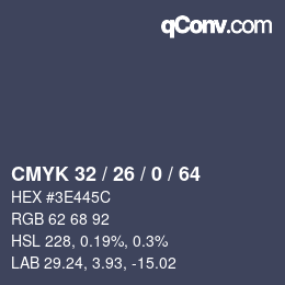 Color code: CMYK 32 / 26 / 0 / 64 | qconv.com