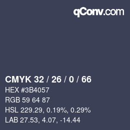 Color code: CMYK 32 / 26 / 0 / 66 | qconv.com