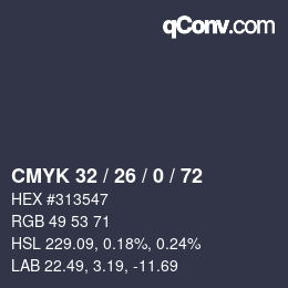 Color code: CMYK 32 / 26 / 0 / 72 | qconv.com