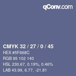 Color code: CMYK 32 / 27 / 0 / 45 | qconv.com