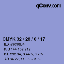 カラーコード: CMYK 32 / 28 / 0 / 17 | qconv.com