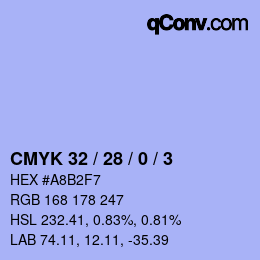 カラーコード: CMYK 32 / 28 / 0 / 3 | qconv.com