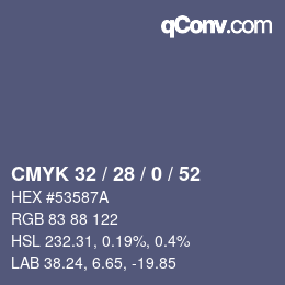 Color code: CMYK 32 / 28 / 0 / 52 | qconv.com