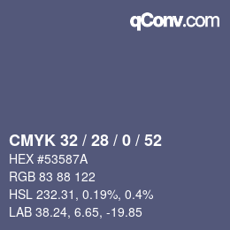 Color code: CMYK 32 / 28 / 0 / 52 | qconv.com