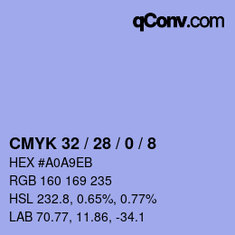 カラーコード: CMYK 32 / 28 / 0 / 8 | qconv.com