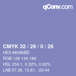 カラーコード: CMYK 32 / 29 / 0 / 26 | qconv.com