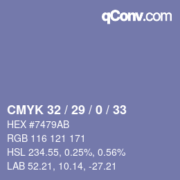 Color code: CMYK 32 / 29 / 0 / 33 | qconv.com