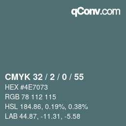カラーコード: CMYK 32 / 2 / 0 / 55 | qconv.com