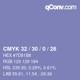 Farbcode: CMYK 32 / 30 / 0 / 28 | qconv.com