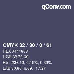 颜色代码: CMYK 32 / 30 / 0 / 61 | qconv.com