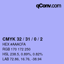 カラーコード: CMYK 32 / 31 / 0 / 2 | qconv.com
