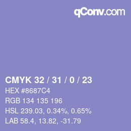 Color code: CMYK 32 / 31 / 0 / 23 | qconv.com