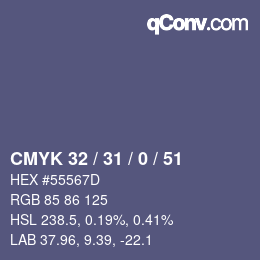 Color code: CMYK 32 / 31 / 0 / 51 | qconv.com