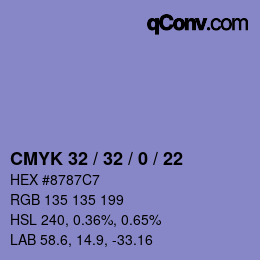 Color code: CMYK 32 / 32 / 0 / 22 | qconv.com