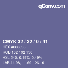 Color code: CMYK 32 / 32 / 0 / 41 | qconv.com