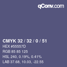 Farbcode: CMYK 32 / 32 / 0 / 51 | qconv.com