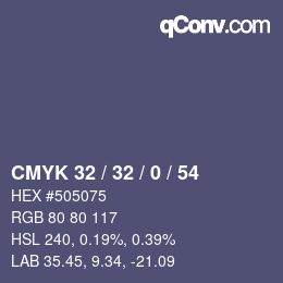 Color code: CMYK 32 / 32 / 0 / 54 | qconv.com