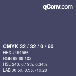 カラーコード: CMYK 32 / 32 / 0 / 60 | qconv.com