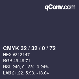 Color code: CMYK 32 / 32 / 0 / 72 | qconv.com