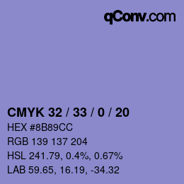 Farbcode: CMYK 32 / 33 / 0 / 20 | qconv.com