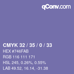 Code couleur: CMYK 32 / 35 / 0 / 33 | qconv.com