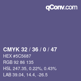 カラーコード: CMYK 32 / 36 / 0 / 47 | qconv.com