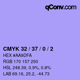 カラーコード: CMYK 32 / 37 / 0 / 2 | qconv.com