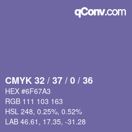 Color code: CMYK 32 / 37 / 0 / 36 | qconv.com