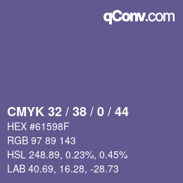 Farbcode: CMYK 32 / 38 / 0 / 44 | qconv.com