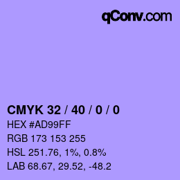 カラーコード: CMYK 32 / 40 / 0 / 0 | qconv.com