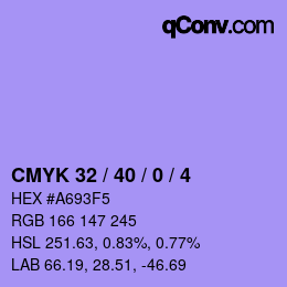 カラーコード: CMYK 32 / 40 / 0 / 4 | qconv.com
