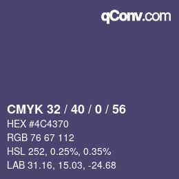 Color code: CMYK 32 / 40 / 0 / 56 | qconv.com