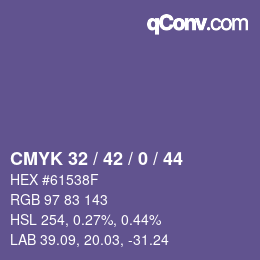 Farbcode: CMYK 32 / 42 / 0 / 44 | qconv.com