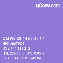 Color code: CMYK 32 / 43 / 0 / 17 | qconv.com