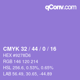 Color code: CMYK 32 / 44 / 0 / 16 | qconv.com