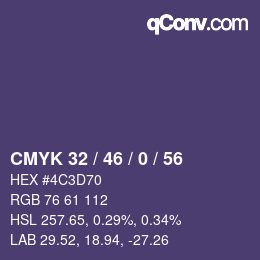 Color code: CMYK 32 / 46 / 0 / 56 | qconv.com
