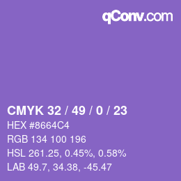 Farbcode: CMYK 32 / 49 / 0 / 23 | qconv.com
