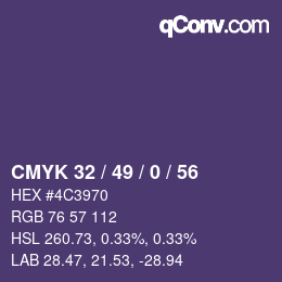 カラーコード: CMYK 32 / 49 / 0 / 56 | qconv.com