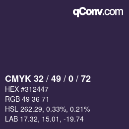 Color code: CMYK 32 / 49 / 0 / 72 | qconv.com