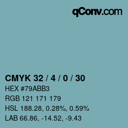Farbcode: CMYK 32 / 4 / 0 / 30 | qconv.com