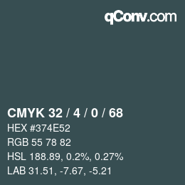 カラーコード: CMYK 32 / 4 / 0 / 68 | qconv.com