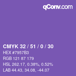 Color code: CMYK 32 / 51 / 0 / 30 | qconv.com