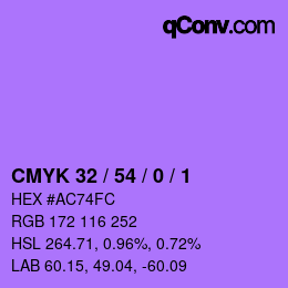 カラーコード: CMYK 32 / 54 / 0 / 1 | qconv.com