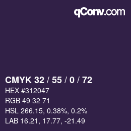 Color code: CMYK 32 / 55 / 0 / 72 | qconv.com
