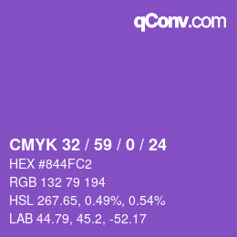 カラーコード: CMYK 32 / 59 / 0 / 24 | qconv.com