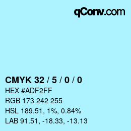 カラーコード: CMYK 32 / 5 / 0 / 0 | qconv.com