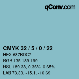 Color code: CMYK 32 / 5 / 0 / 22 | qconv.com