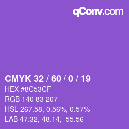 カラーコード: CMYK 32 / 60 / 0 / 19 | qconv.com