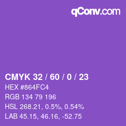 カラーコード: CMYK 32 / 60 / 0 / 23 | qconv.com